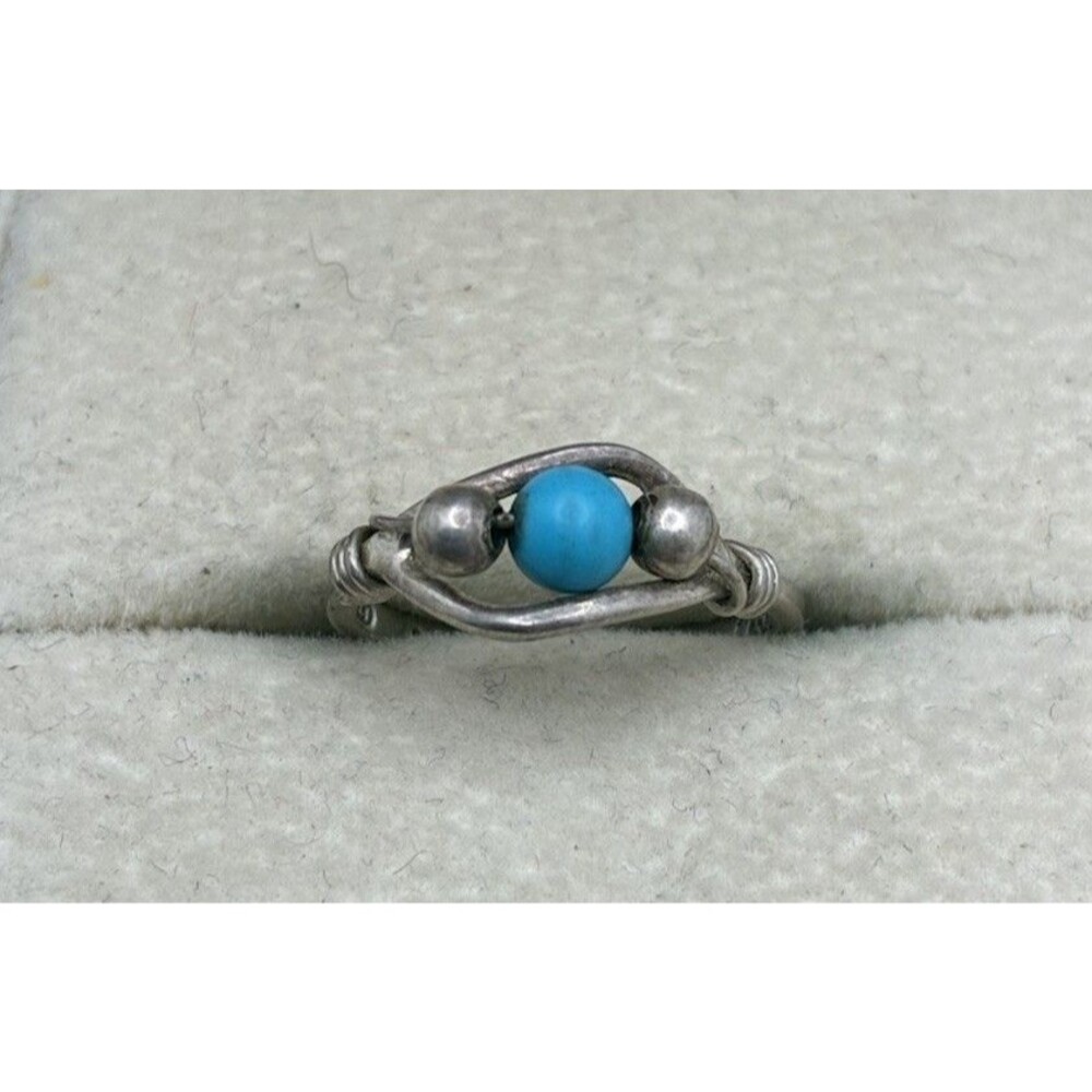 Sterling Silver Avon Turquoise Tone Beaded Toe Ring Signed 925 Sz 2 Adjustable